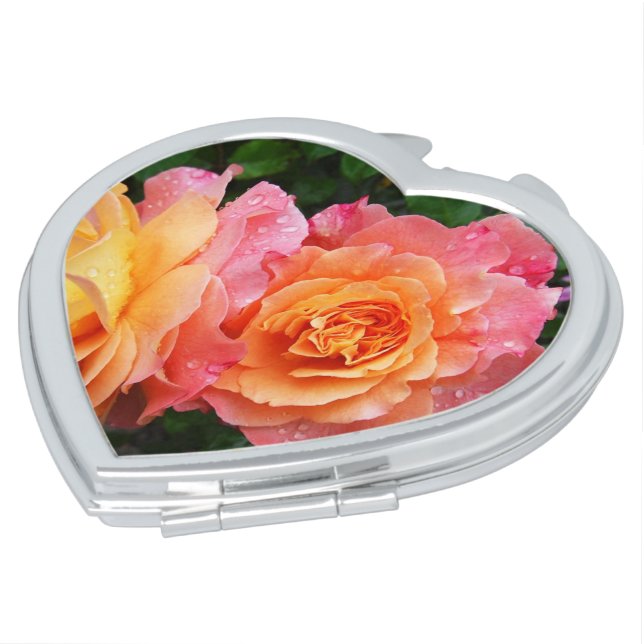 Beautiful pink and orannge rose photo compact mirror (Turned)