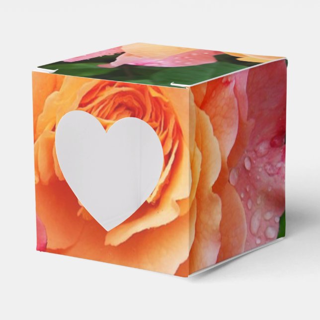 Beautiful pink and orannge rose photo favor boxes (Front Side)