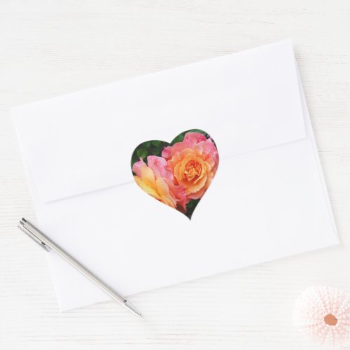 Beautiful pink and orannge rose photo heart sticker