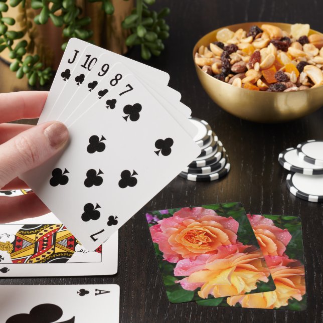 Beautiful pink and orannge rose photo poker cards (In Situ)