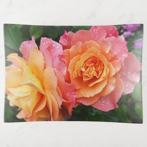 Beautiful pink and orannge rose photo trinket tray