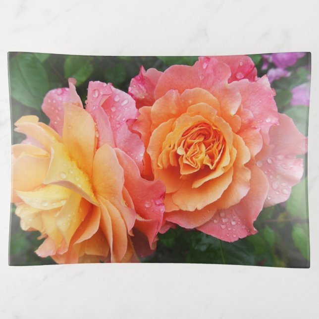 Beautiful pink and orannge rose photo trinket tray (Front)