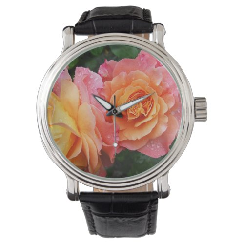 Beautiful pink and orannge rose photo watch