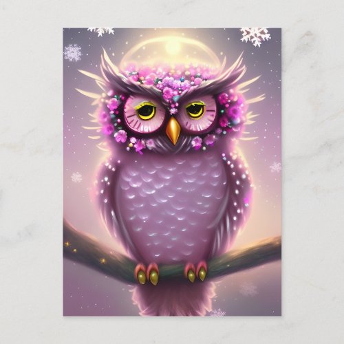 Beautiful Pink and Purple Fantasy Owl  Postcard