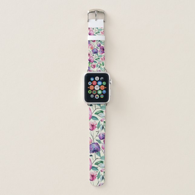 Beautiful Pink and Purple Flowers Apple Watch Band (Front)