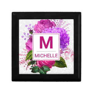 Beautiful Pink and Purple Flowers Monogram Gift Box