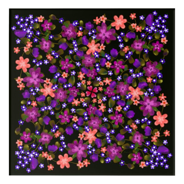 Beautiful Pink and Purple Flowers on Dark Green  Acrylic Print (Front)