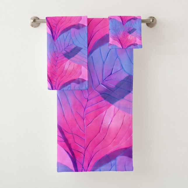 Beautiful Pink and Purple Leaf Pattern  Bath Towel Set (Insitu)