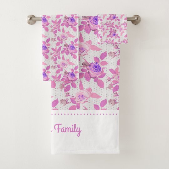 Beautiful Pink And Purple Roses Bath Towel Set | Zazzle.com