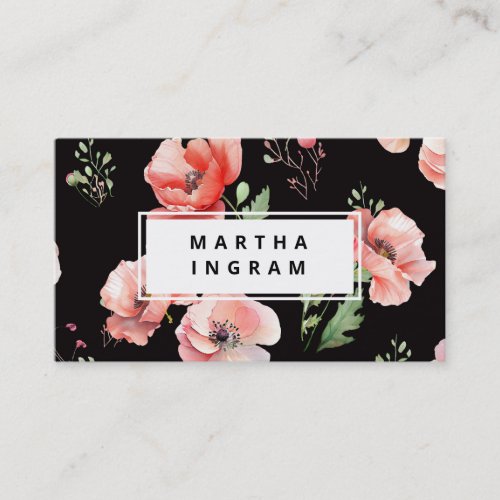 Beautiful pink and red poppy flower design busines business card