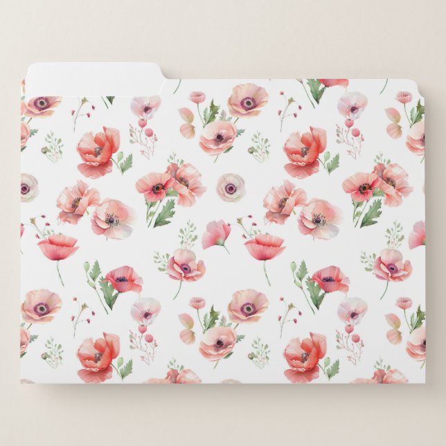 Beautiful pink and red poppy flower design file folder (Front Left)