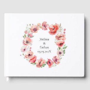 Beautiful pink and red poppy flower design guest book