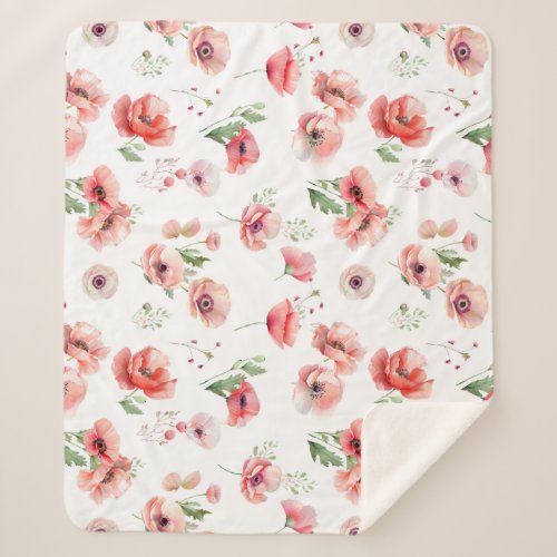 Beautiful pink and red poppy flower design  sherpa blanket