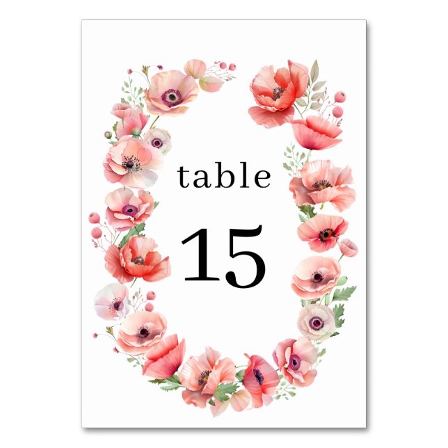 Beautiful pink and red poppy flower Table Number (Front)