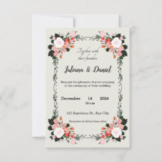 Beautiful Pink and White blush floral wedding Invitation