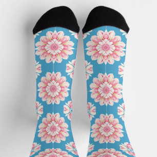 Beautiful Pink and White Floral Mandala Socks