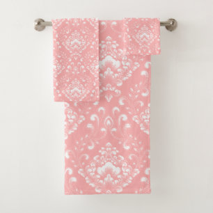 Beautiful pink and white floral pattern bath towel set