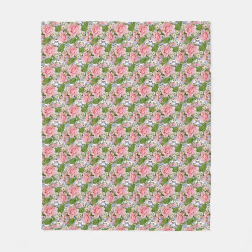 Beautiful Pink and White Flowers Fleece Blanket