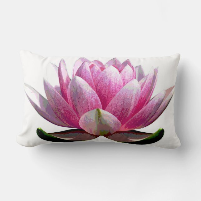 Beautiful Pink and White Lotus Flower Lumbar Pillow (Front)