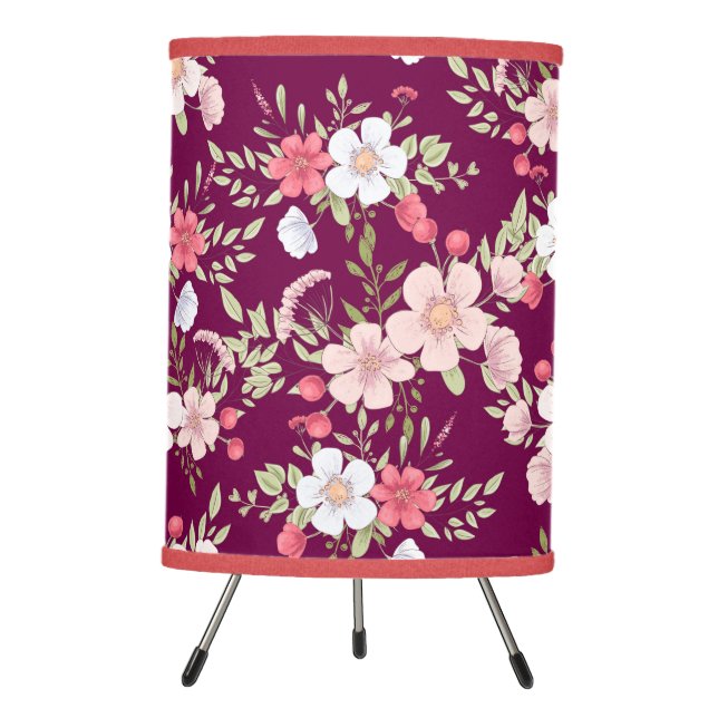Beautiful Pink and White Pansies Tripod Lamp (Front)