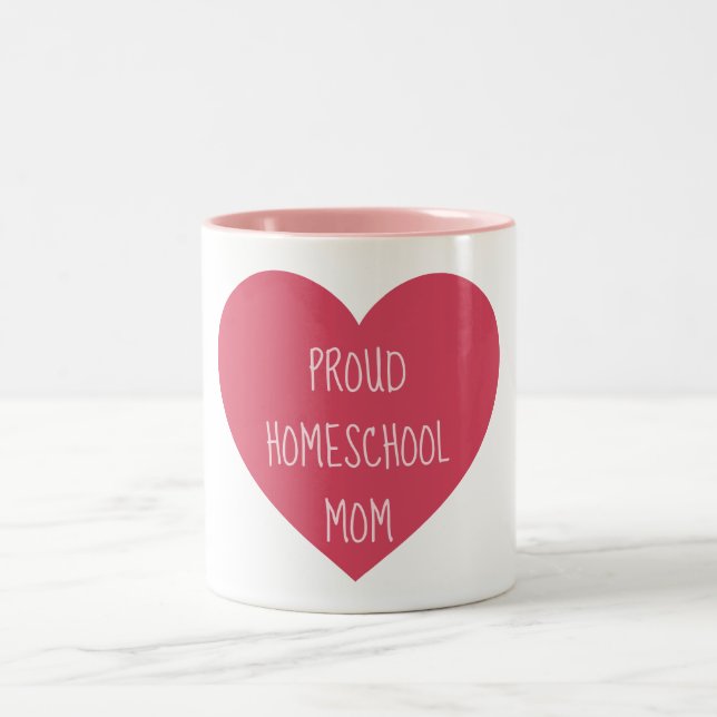 Beautiful Pink and White Proud Homeschool Mom Two-Tone Coffee Mug (Center)