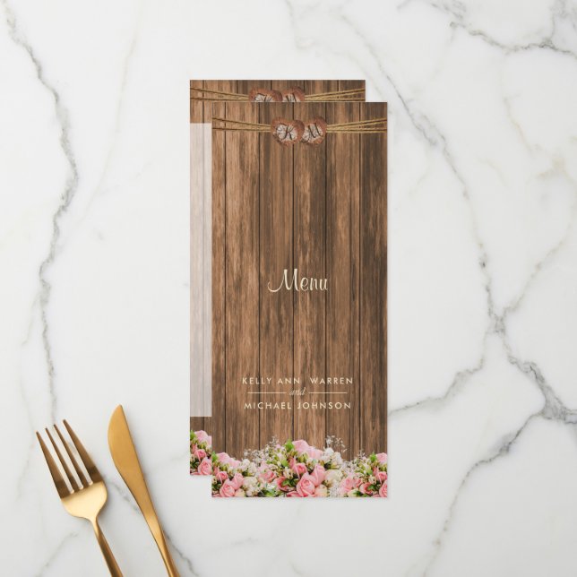 Beautiful Pink and White Roses on Wood - Menu (Front/Back In Situ)
