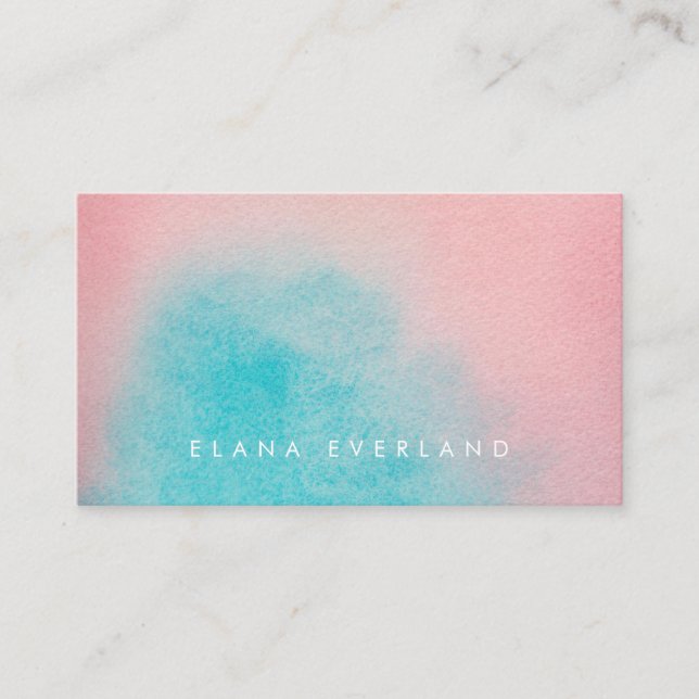 Beautiful pink aqua watercolor wash appointment card (Front)