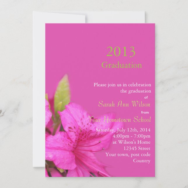 Beautiful pink azalea flowers graduation invitatio invitation (Front)