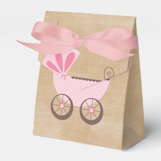 Beautiful Pink Baby Carriage Baby Shower Favor Boxes (Front Side)