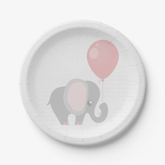 Beautiful Pink Baby Elephant Paper Plates (Front)