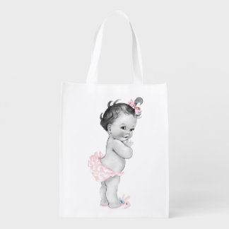 Beautiful Pink Baby Shower Vintage Girl Reusable Grocery Bags
