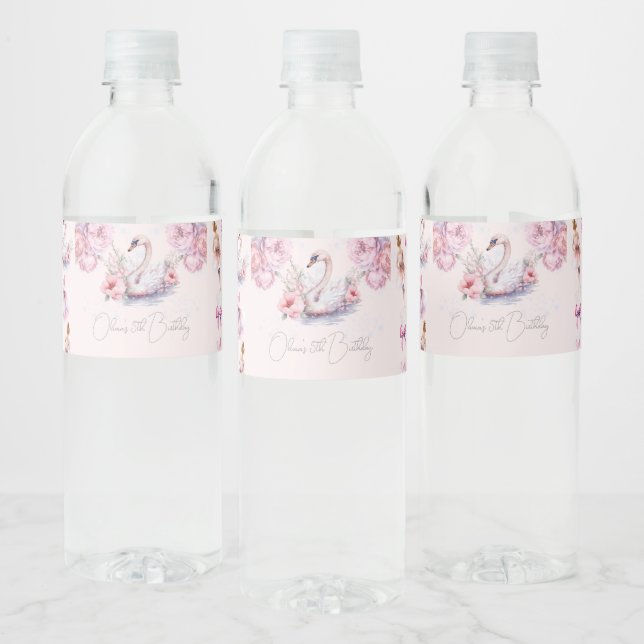 Beautiful Pink Ballerina Birthday Personalized Water Bottle Label (Bottles)