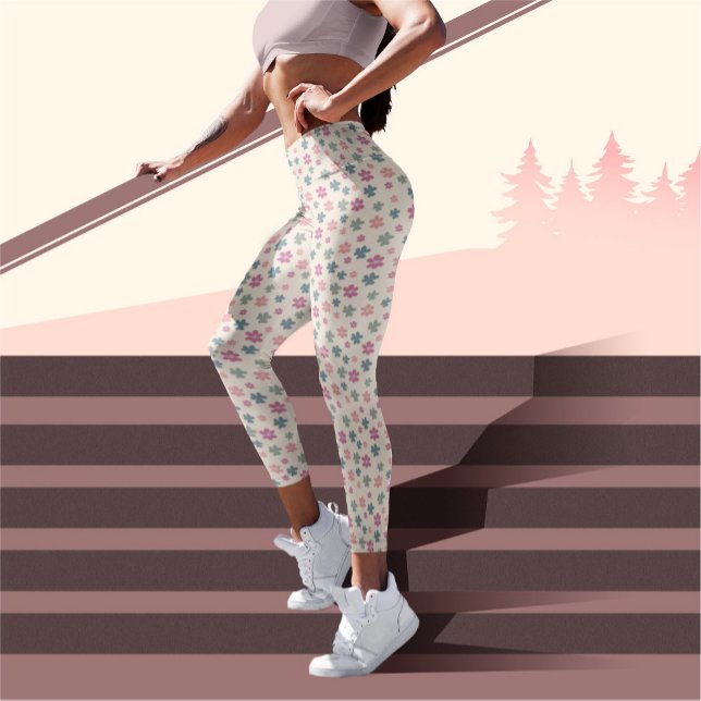 Beautiful Pink Beige Flowers Pattern Leggings (Creator Uploaded)