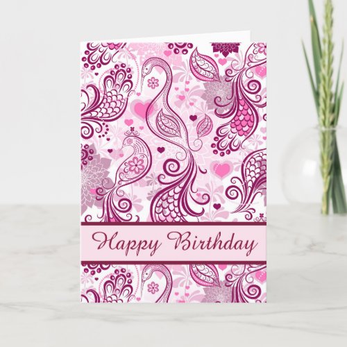 Beautiful Pink Bird Design Happy Birthday  Card