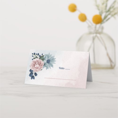 beautiful pink blue floral greenery place card