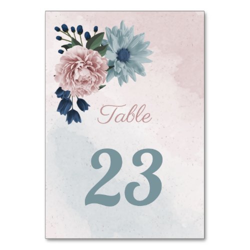 beautiful pink blue floral greenery table number