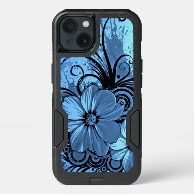 beautiful pink blue flowers vector art otterbox iPhone case (Back)