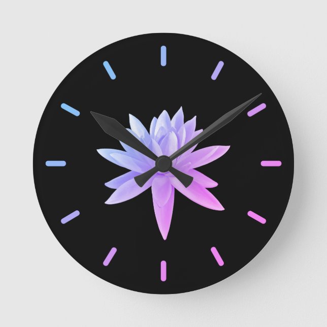 Beautiful Pink Blue Gradient Lily Lotus Art Round Clock (Front)