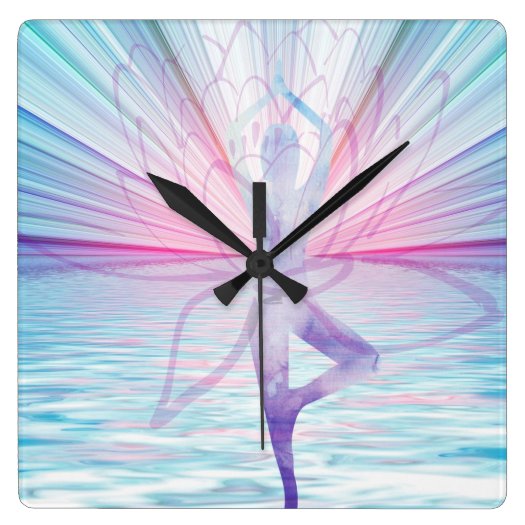 Beautiful Pink & Blue Vrikshasana Yoga Clock