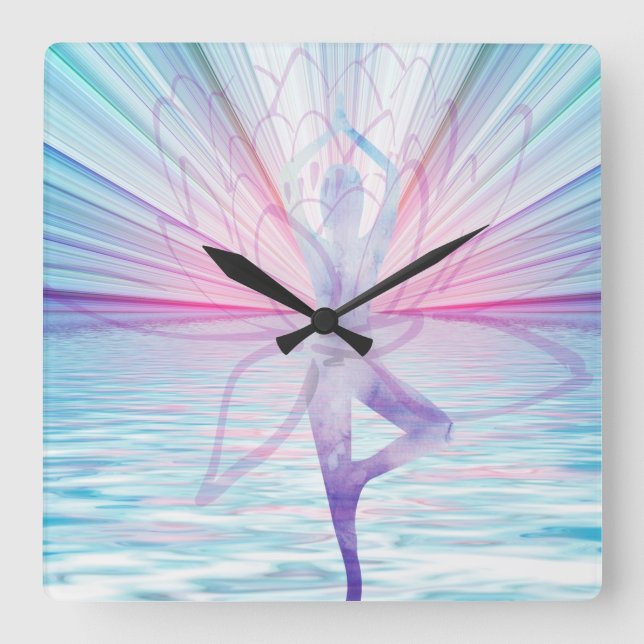 Beautiful Pink & Blue Vrikshasana Yoga Clock (Front)