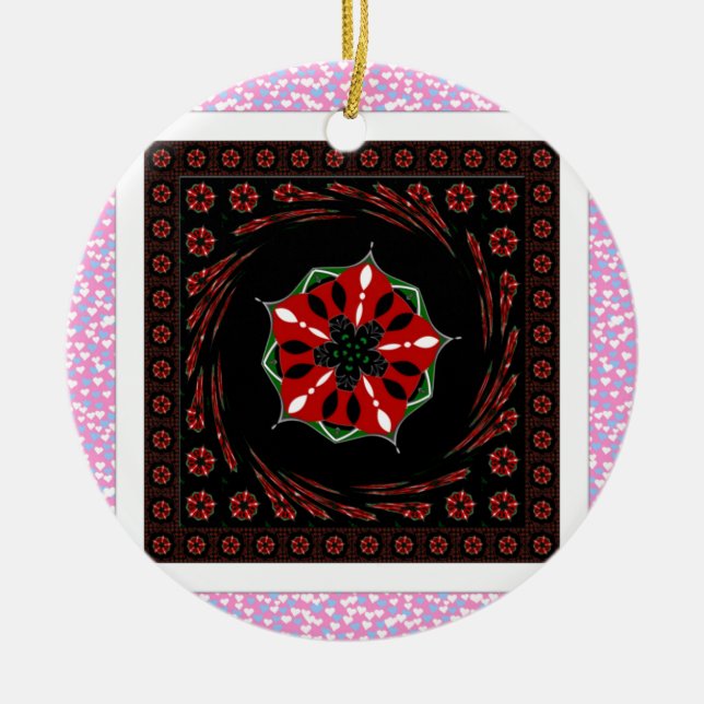 Beautiful Pink Blue White Hearts of Love Design Ceramic Ornament (Front)