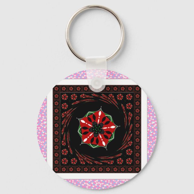 Beautiful Pink Blue White Hearts of Love Design Keychain (Front)