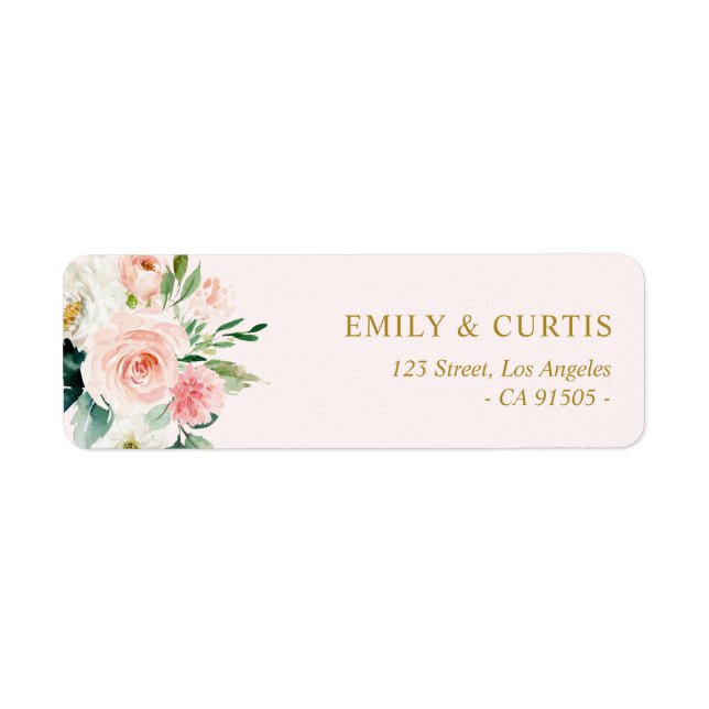 Beautiful pink blush watercolor floral address label (Front)