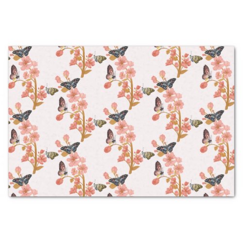 Beautiful Pink Boho Butterfly Floral Pattern  Tissue Paper
