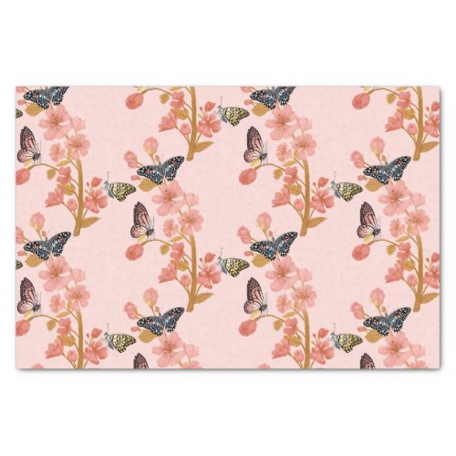 Beautiful Pink Boho Butterfly Floral Pattern  Tissue Paper