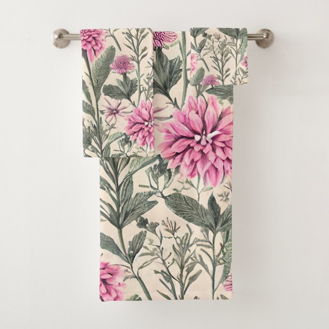 Beautiful Pink Botanical  Bath Towel Set (Insitu)