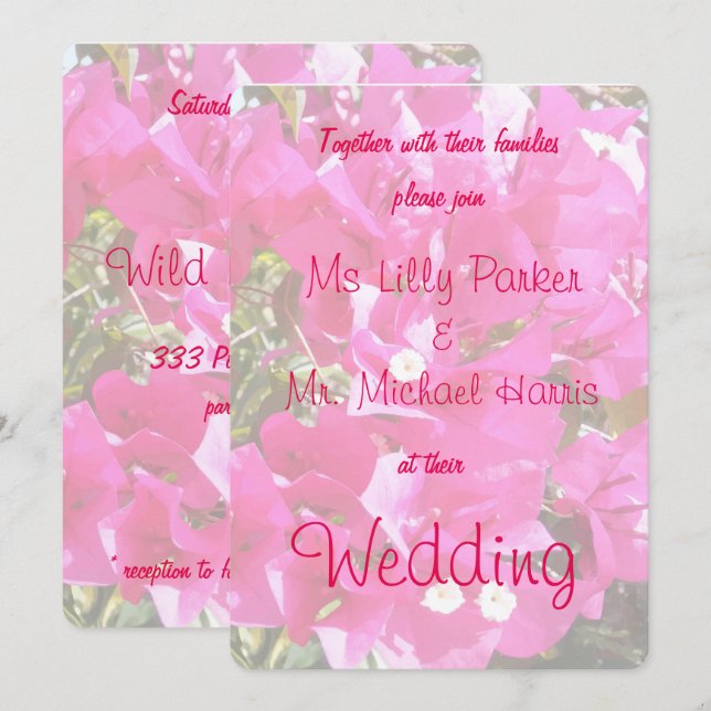 Beautiful Pink Bougainvillea Print Wedding Invitation (Front/Back)