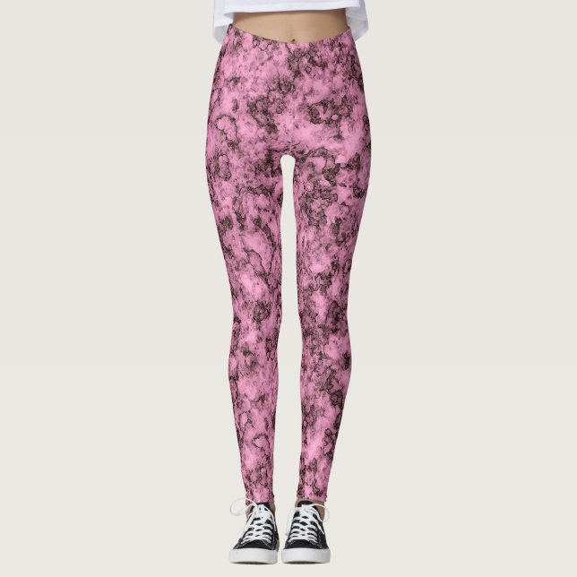 Beautiful pink bright marble dark veins leggings (Front)