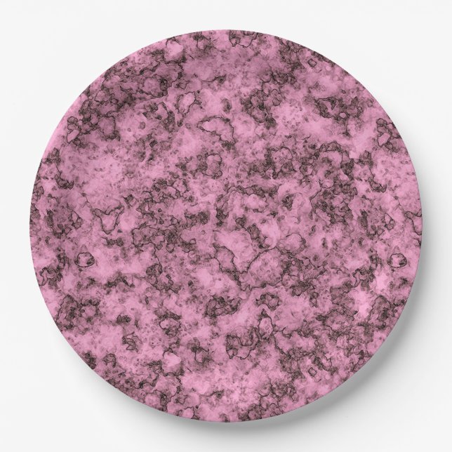 Beautiful pink bright marble dark veins paper plates (Front)