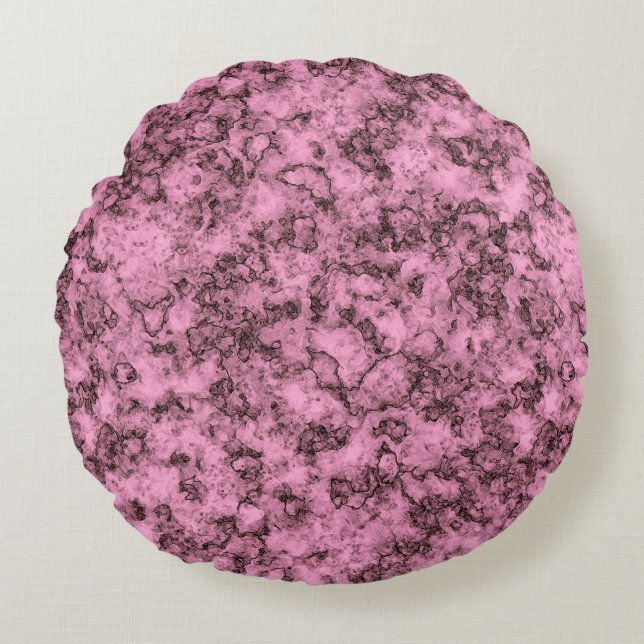 Beautiful pink bright marble dark veins round pillow (Front)